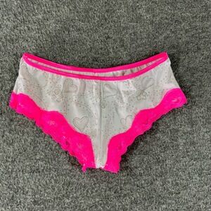 Vintage NWT Native Womens Panties M(6) White Pink Glitter Heart Sparkle